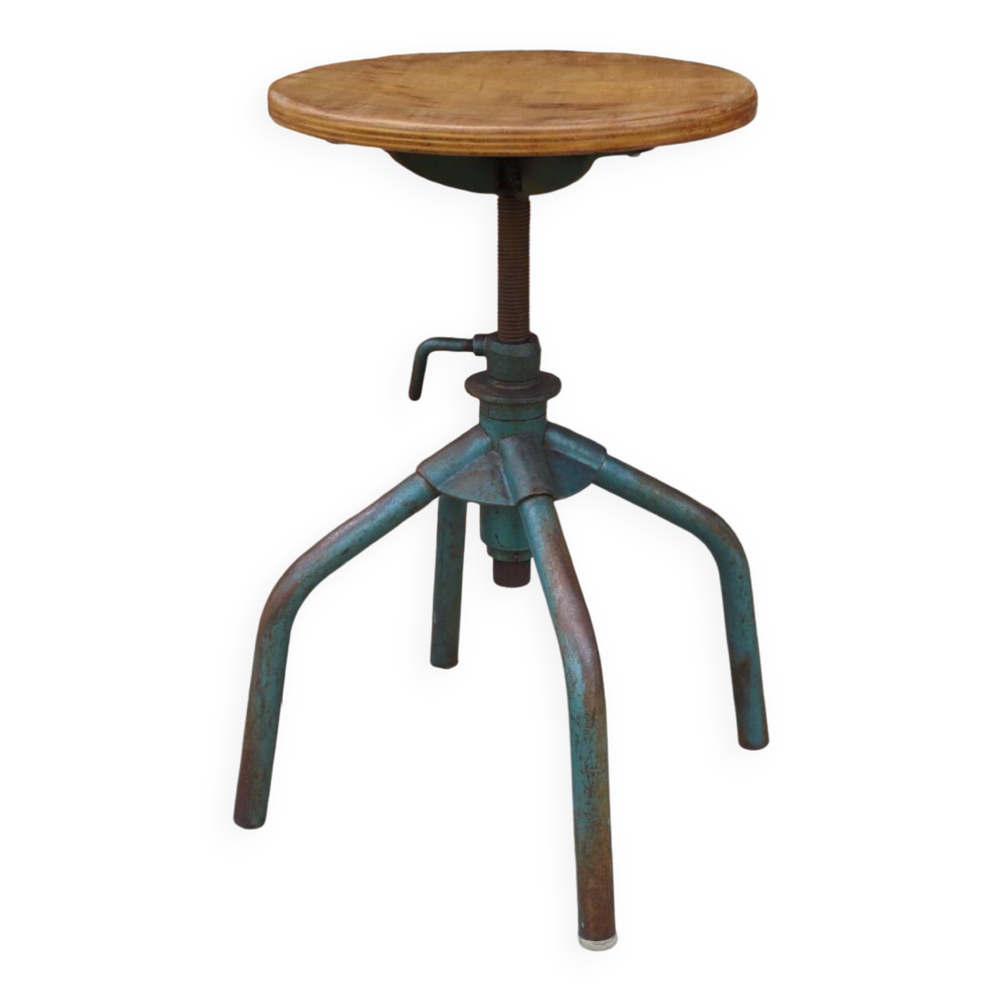Tabouret industriel d’usine métal et bois