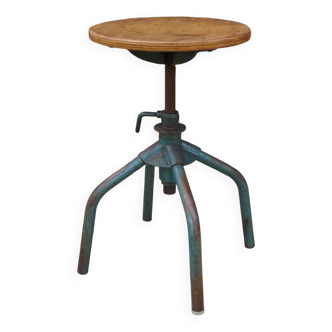Industrial metal and wood factory stool