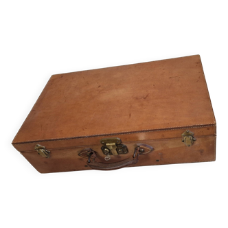 Antique leather and brass trunk/suitcase, high-end luggage circa 1930