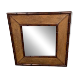 Big faux bamboo and leather mirror