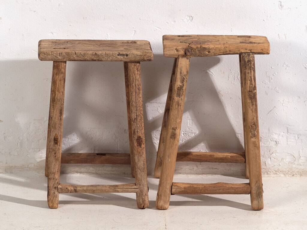 Ancient Asian stools (circa 1900). Set of two pieces