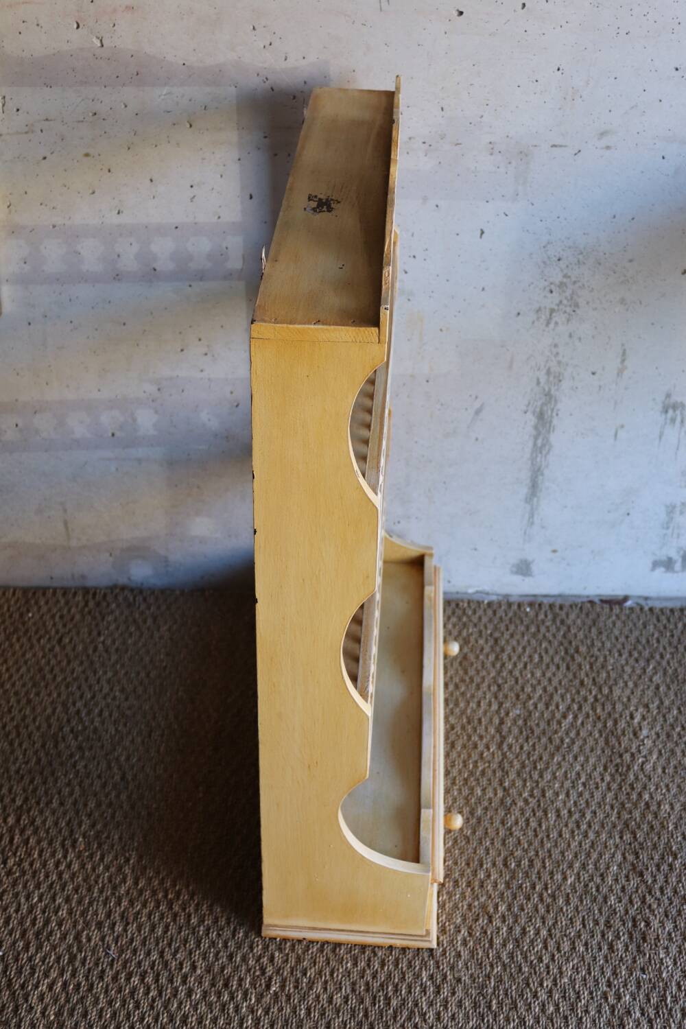 Vintage painted turned wood wall shelf