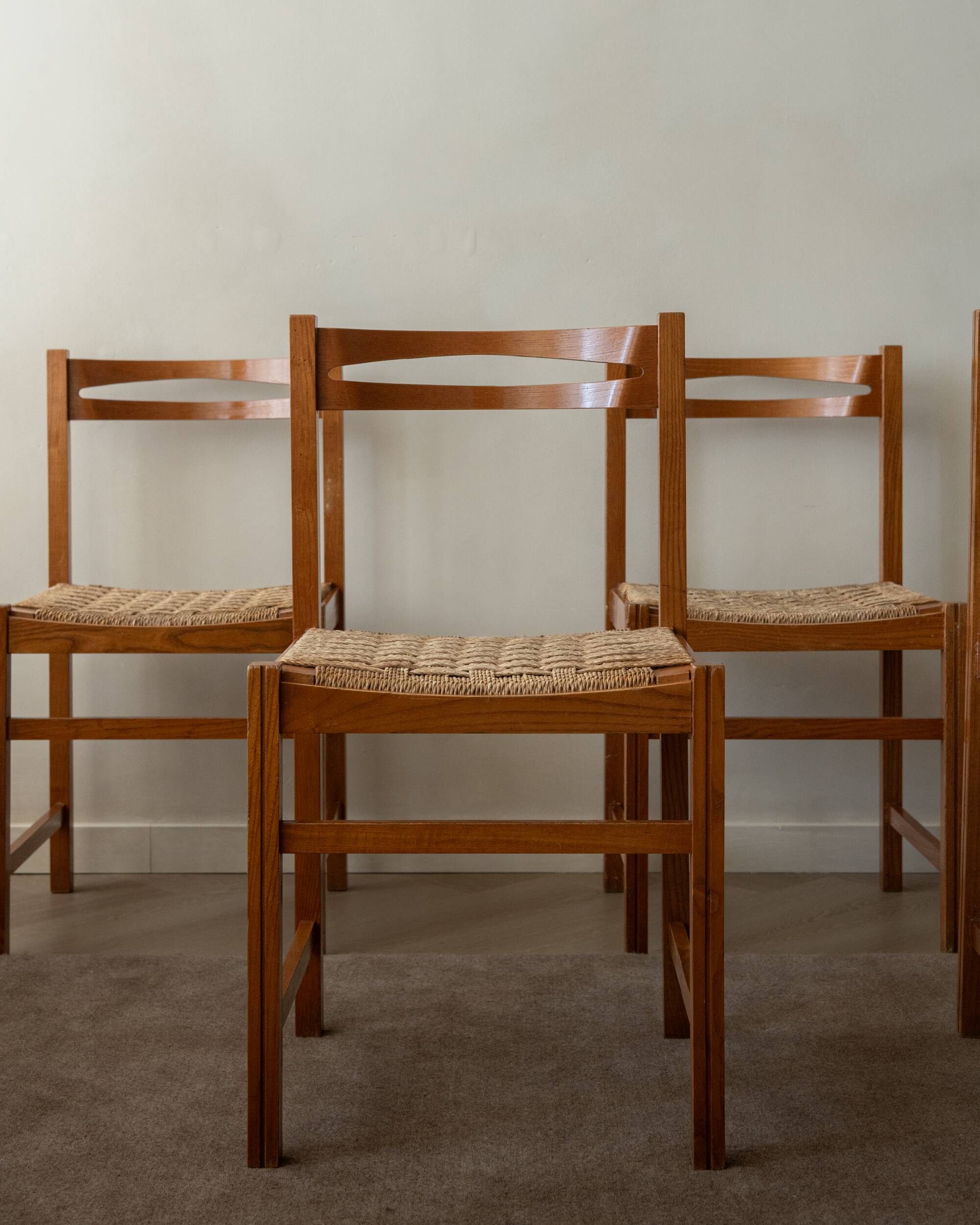 Chaises de salle à manger vintage italiennes rustiques modernes par Snaidero, années 1970, ensemble de 5