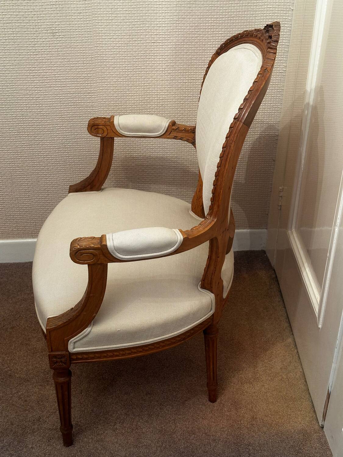 Pair of Louis XVI style medallion armchairs, late 19th / early 20th century.