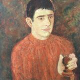 Huile sur toile portrait jeune garçon