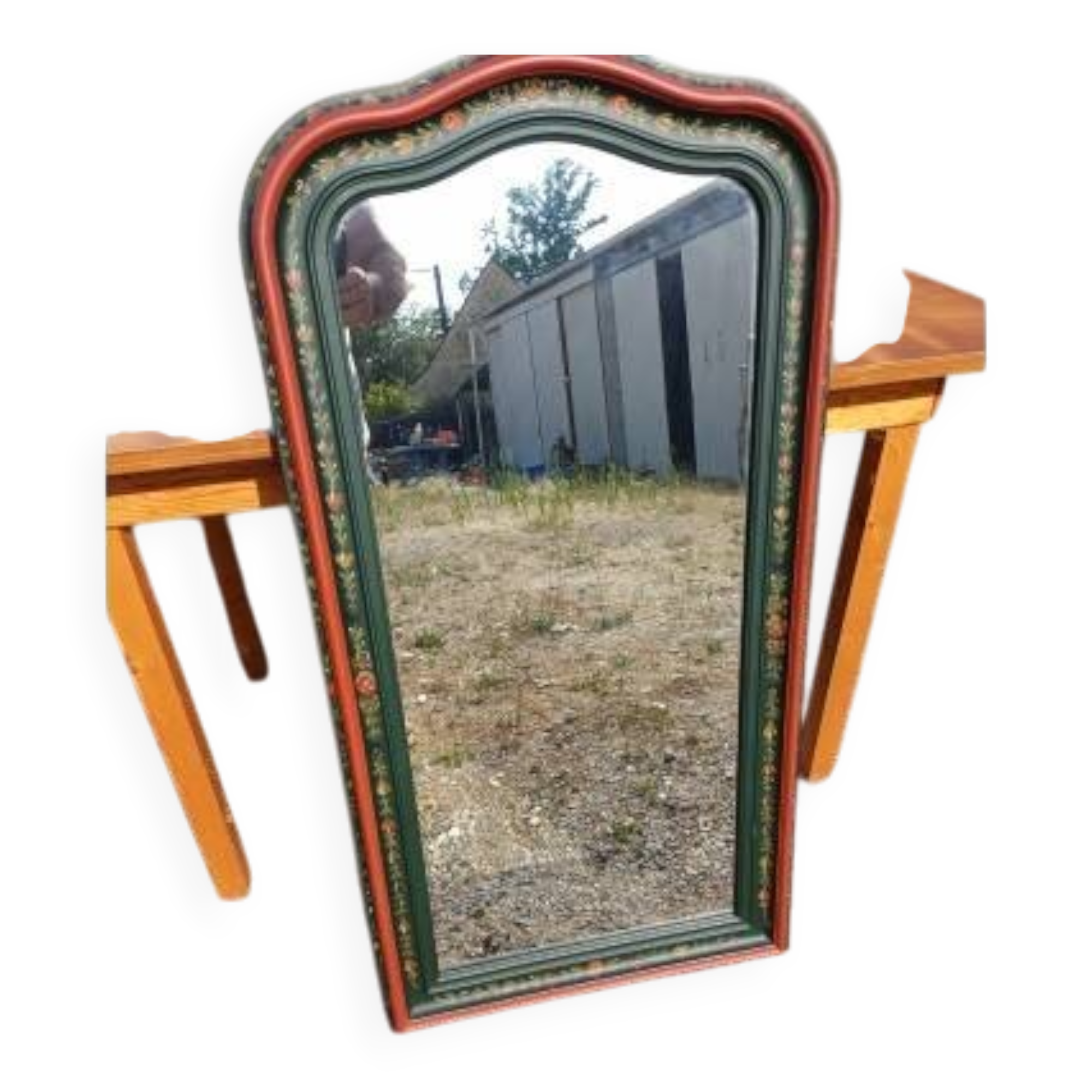 Painted wooden mirror with Savoyard decor