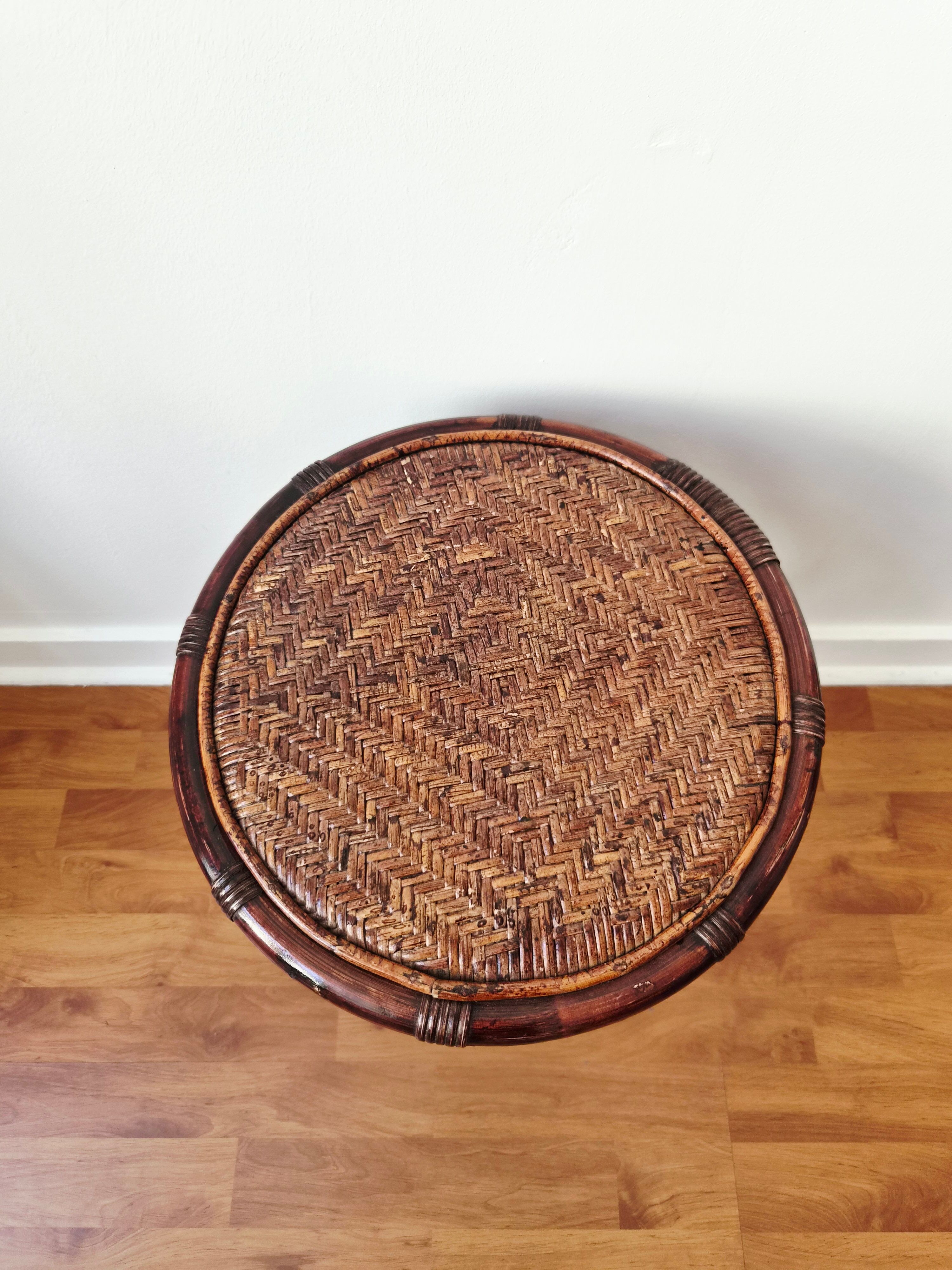 Tabouret/Sellette en rotin et cannage vintage - Années '60/'70