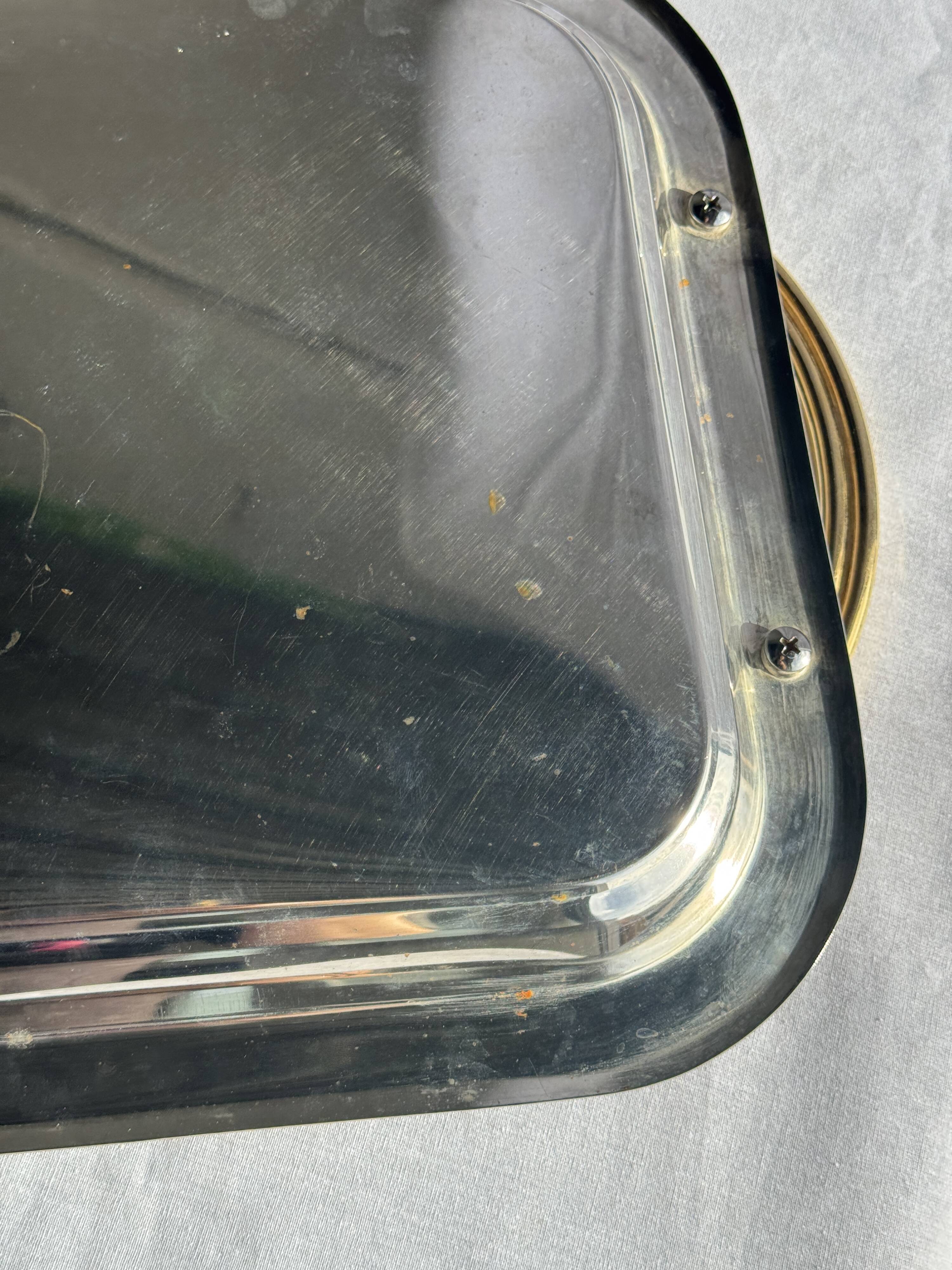 Silver-plated vintage tray with golden handles 29x45