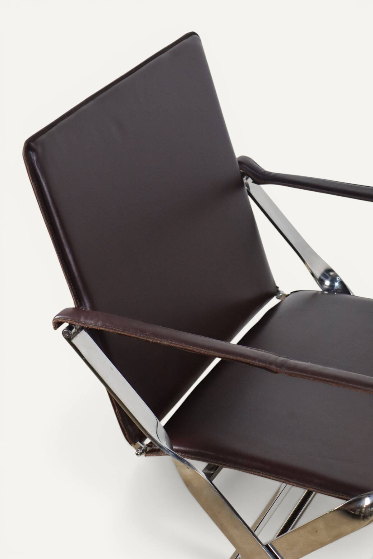 Pair of leather and chrome metal armchairs, Italy - 1970