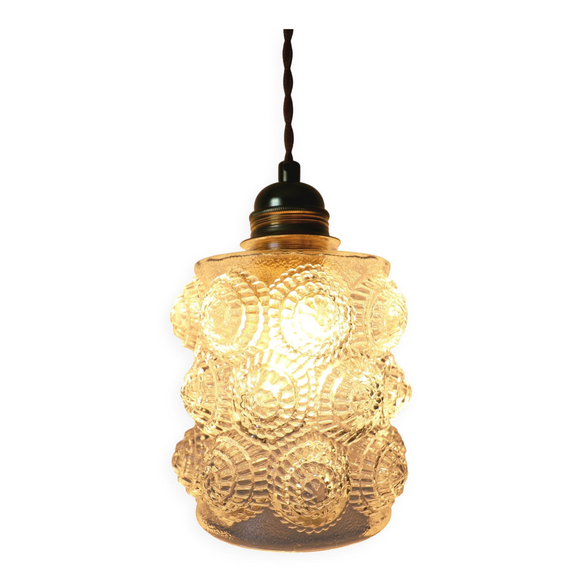 Vintage Scandinavian textured glass pendant — 1960s-70s