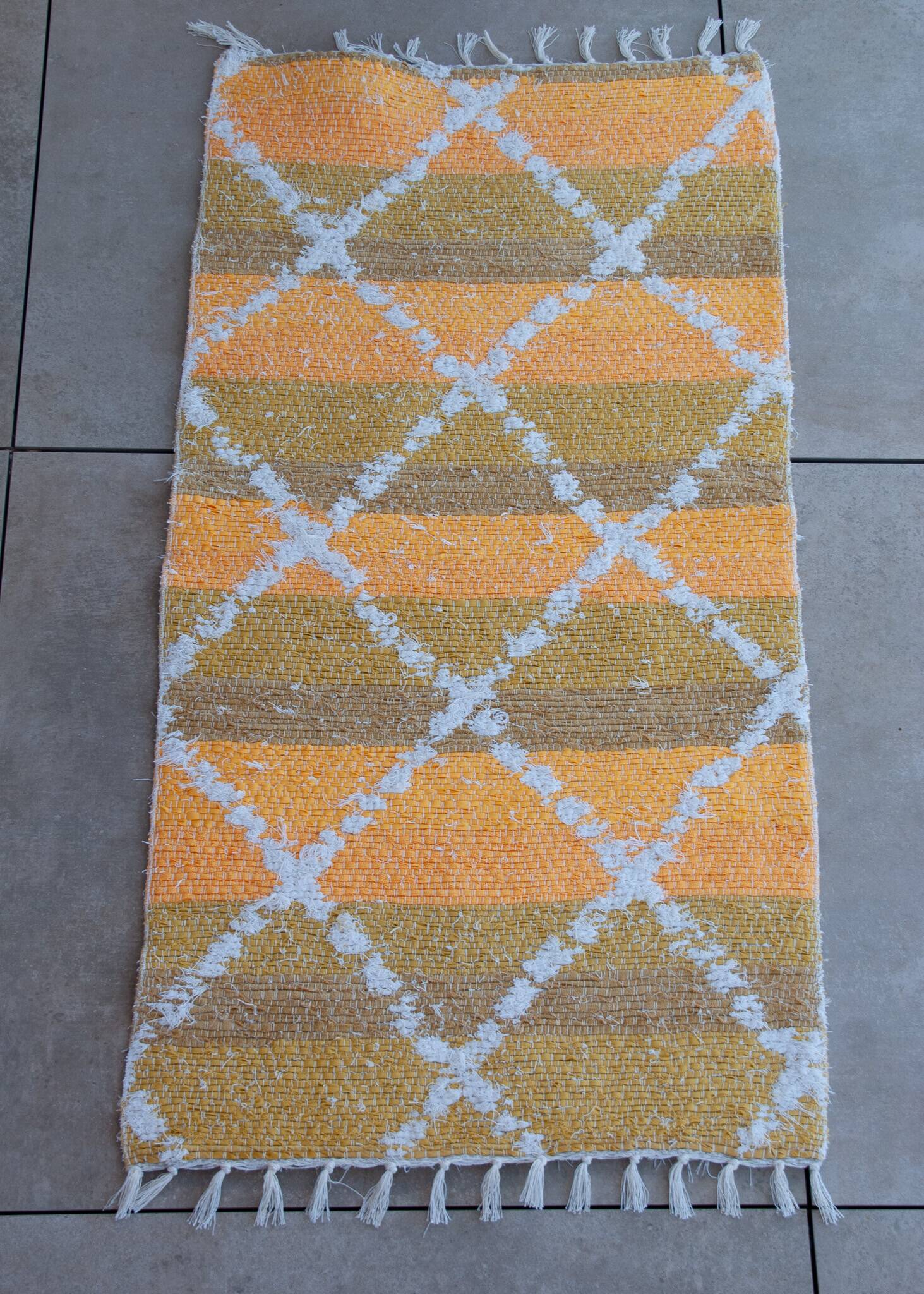 Tapis artisanal en coton recyclé - Reversible - Jaune