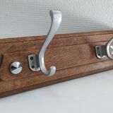Patinated solid oak coat rack and vintage aluminum hooks