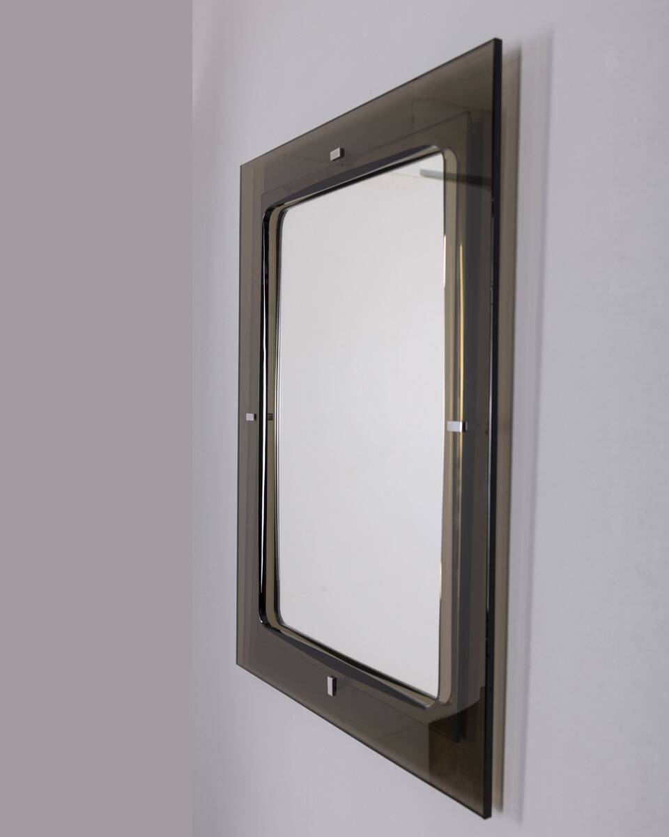 Vintage 1970s wall mirror in smoked glass, Italian design