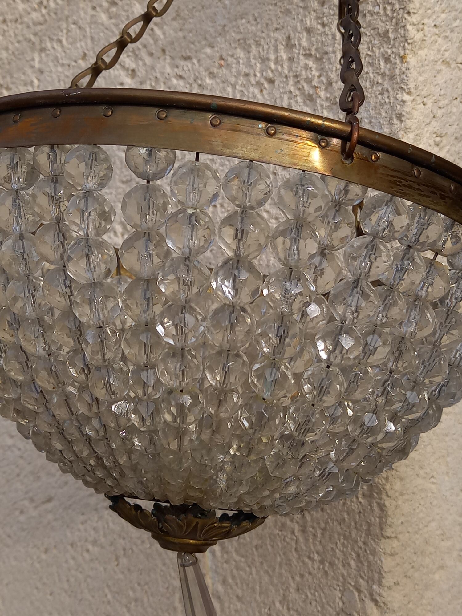 Ceiling lamps gilded brass basket and glass bead tassels