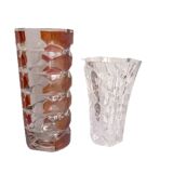 Set of 2 thick faceted glass vases from the 70s