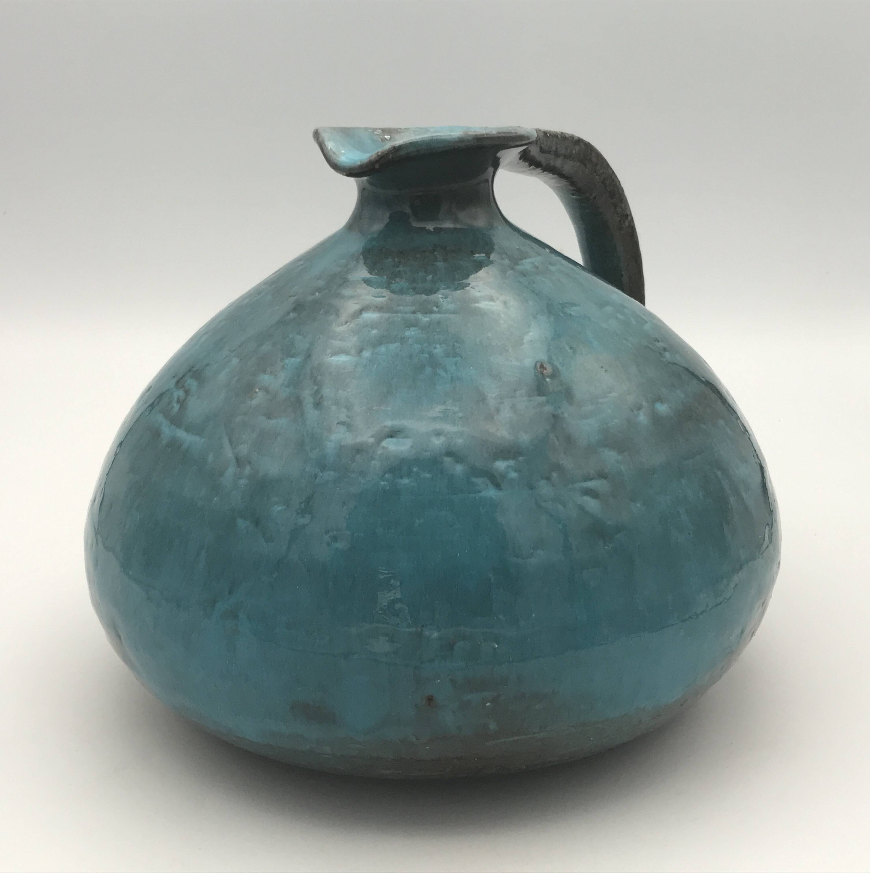 Ball-shaped vase in blue enamelled stoneware by Gérard HOFFMANN