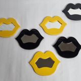 Set of 6 vintage mirrors "Marilyne" creation Samson, black and yellow, 70s