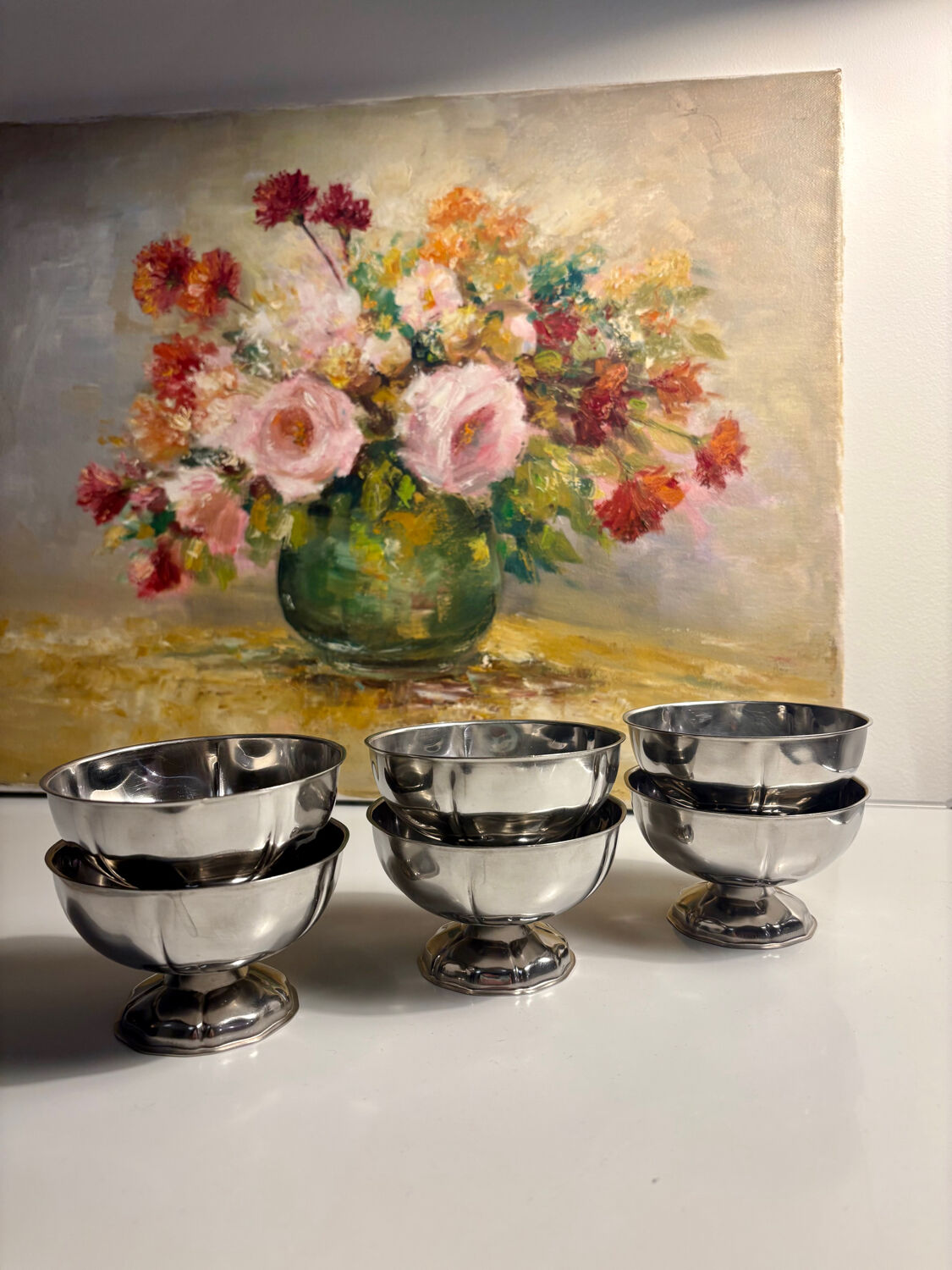 Set of 6 vintage silver-plated metal ice cream cups