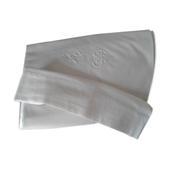 Old linen, cotton sheet, VP embroidery and open edge