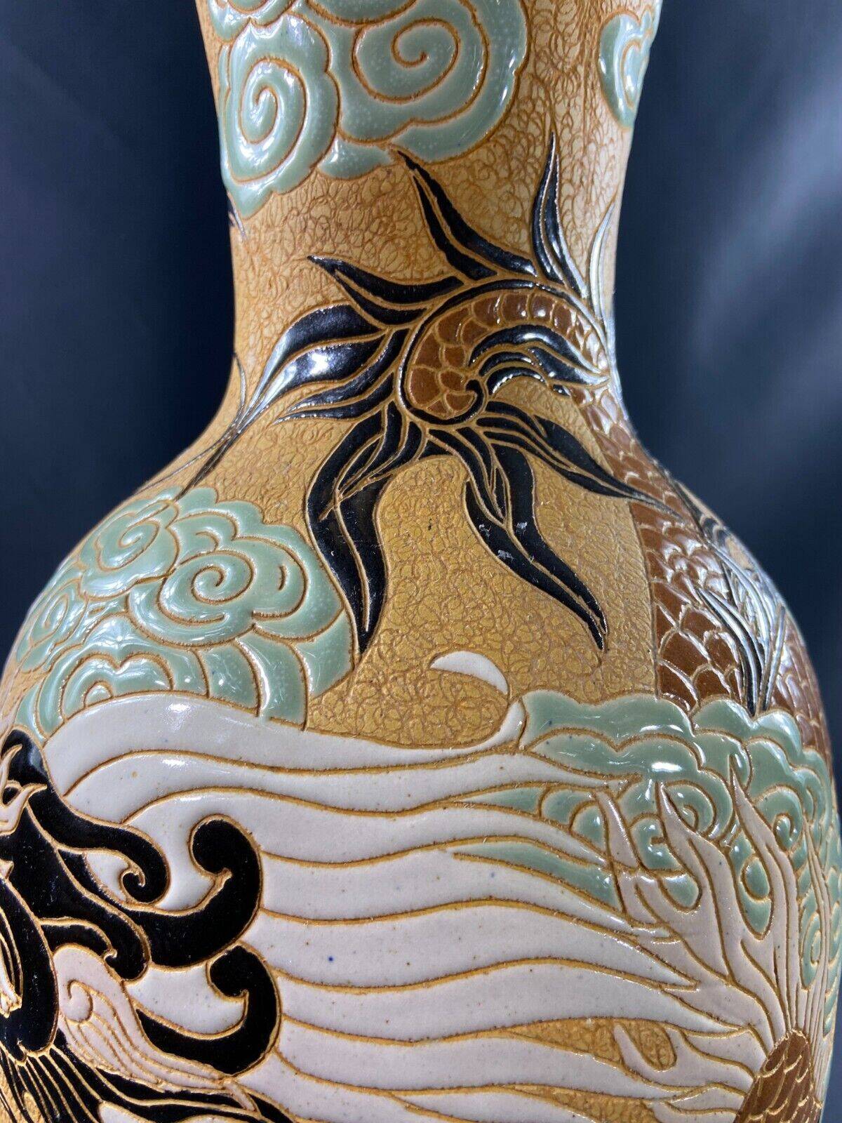 Very large dragon lamp on a yellow background in well-fired Vietnamese stoneware.