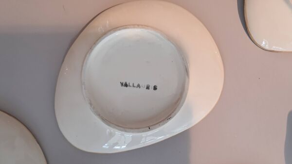 Service à café 13 pièces en faux bois Granjean Vallauris 1960.