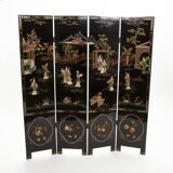 Chinese screen with decoration of hard stone lacquered with four panels 1940