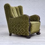 1950s, Danish relax chair. Furniture velour, oak wood,
