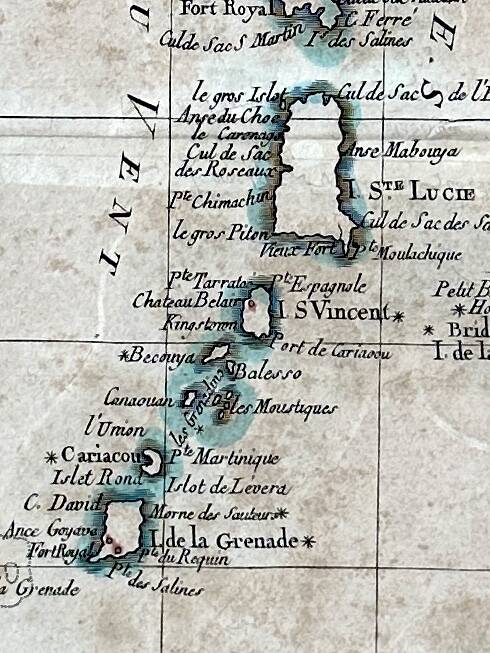 Watercolor map of the Antilles - Engraving from 1785
