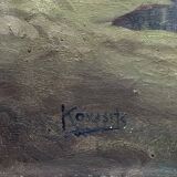 Painting by Andor Kovasits, Sunset on a mountain lake (Austria)