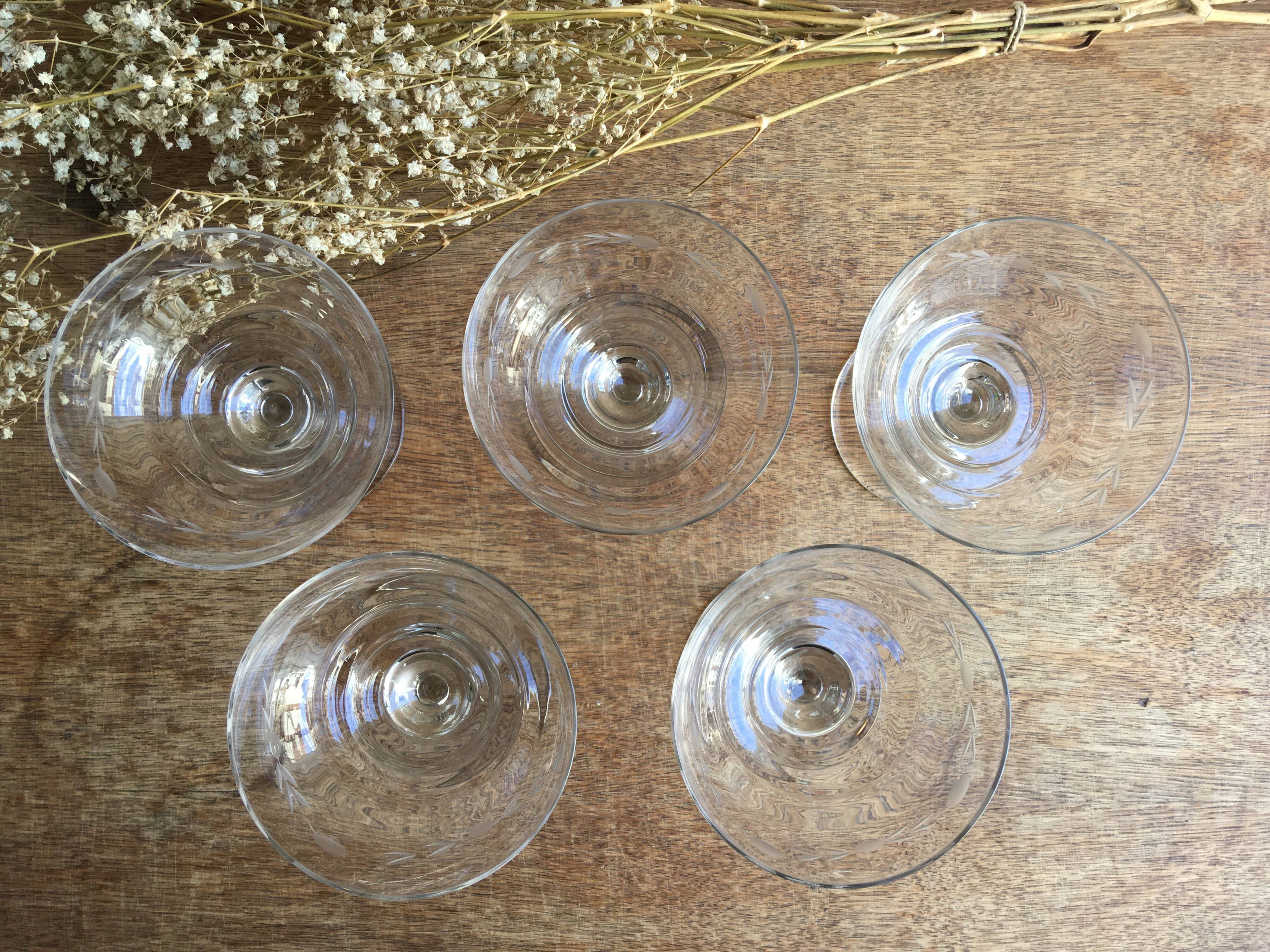 Engraved glass champagne cups