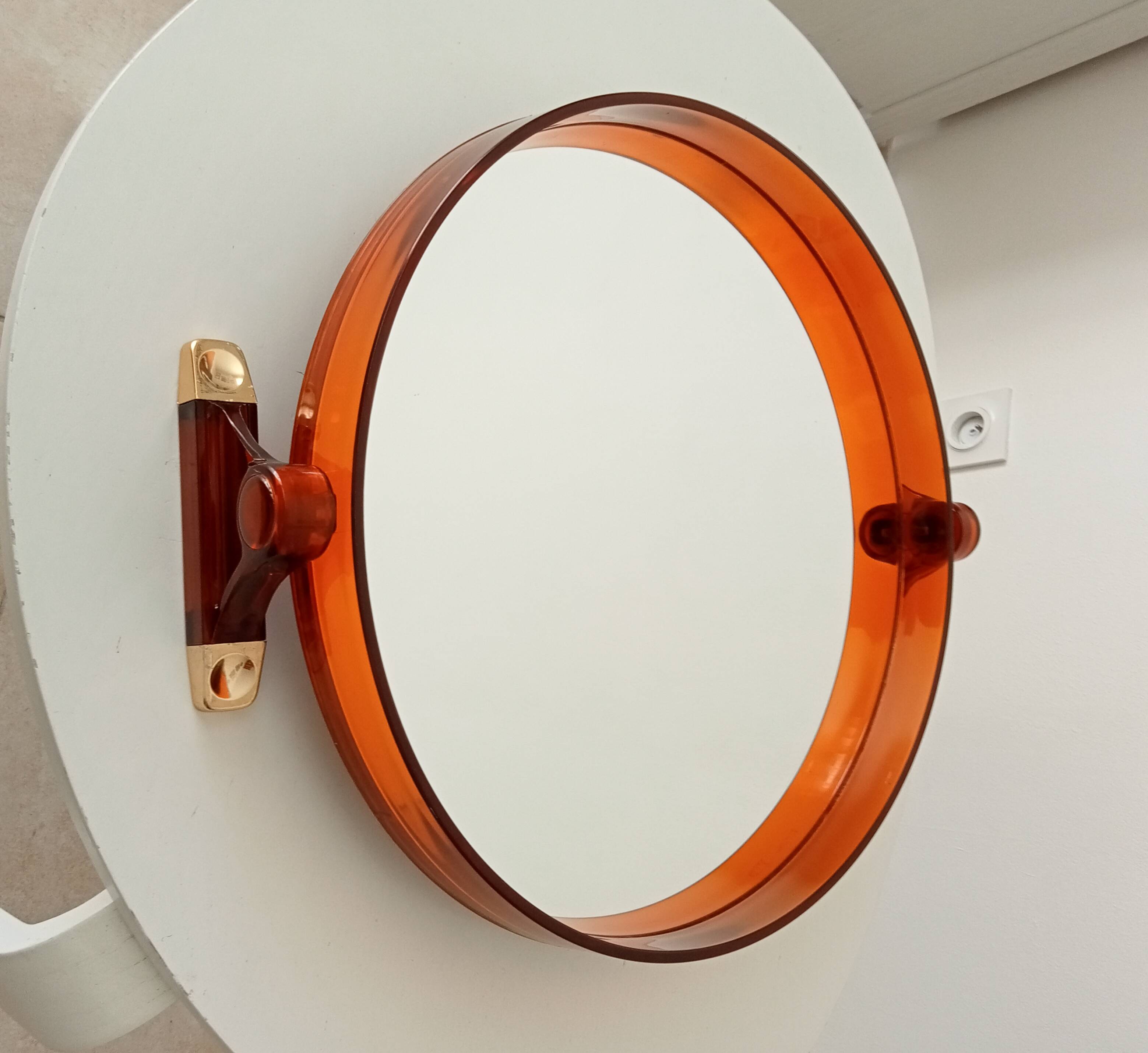 Vintage amber plexiglass mirror from the 70s