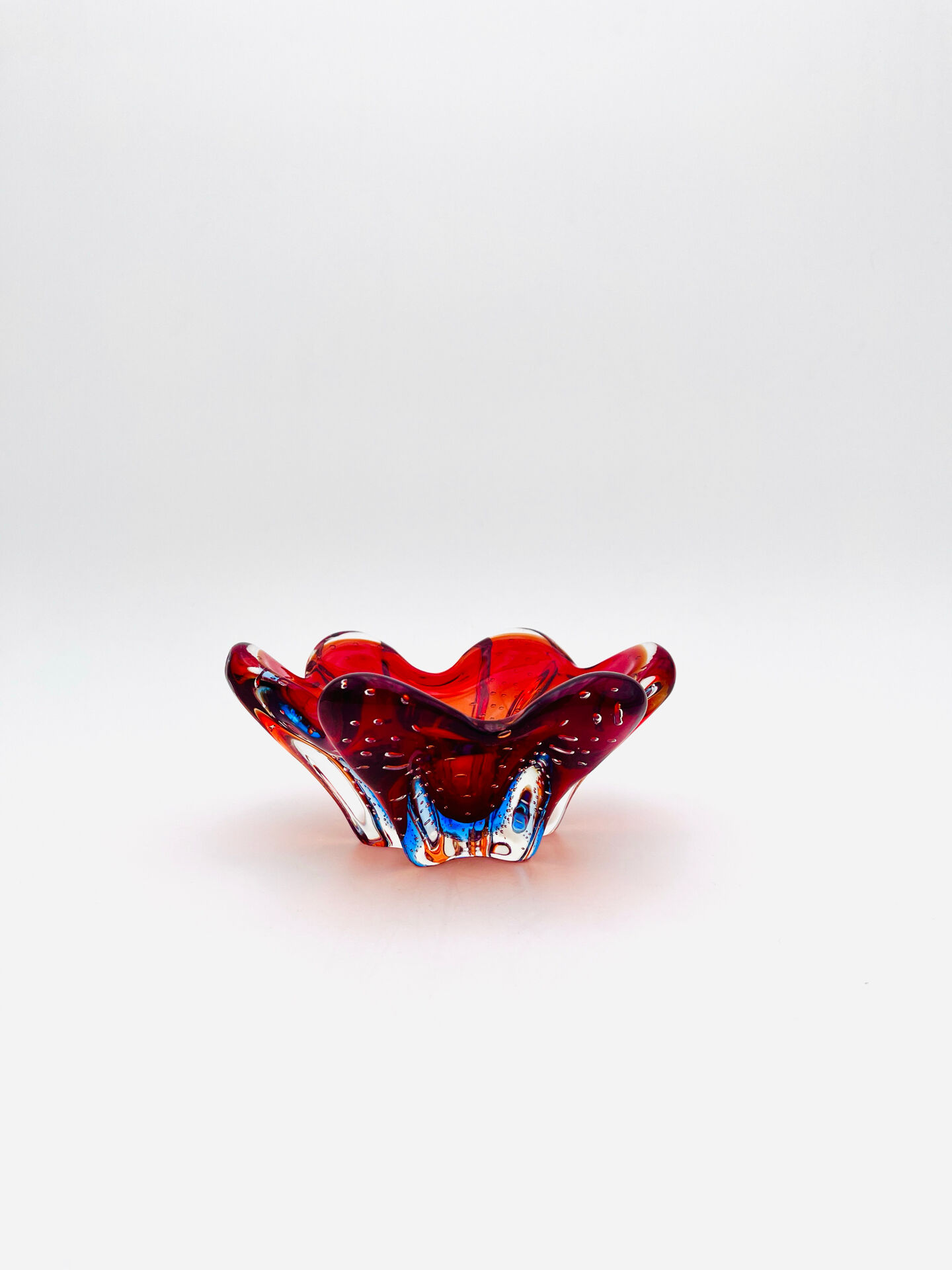 Murano Ashtray - Archimede Seguso - Bullicante - Red Blue Sommerso