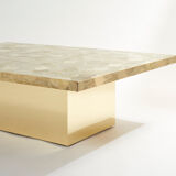Table basse Belge en laiton gravé signée Christian Krekels 1970