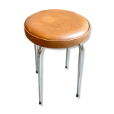 Tabouret en métal chromé et skaï fauve années 1950