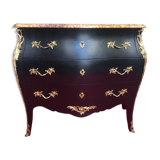 Curved dresser 3 drawers black patina Louis XV style