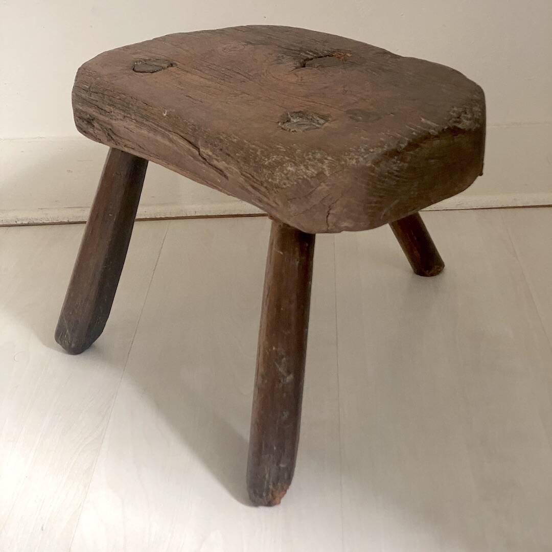 Brutalist Tripod Foot Stool Solid Wood