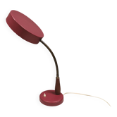 Lampe de table en métal couleur aubergine, courbure en laiton et bois de teck années 1960-70