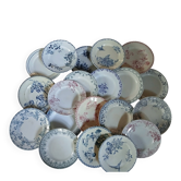 20 mismatched antique flat plates in ironstone