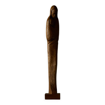 Sculpture of a woman and child in hand-carved wood, mid-20th century.
