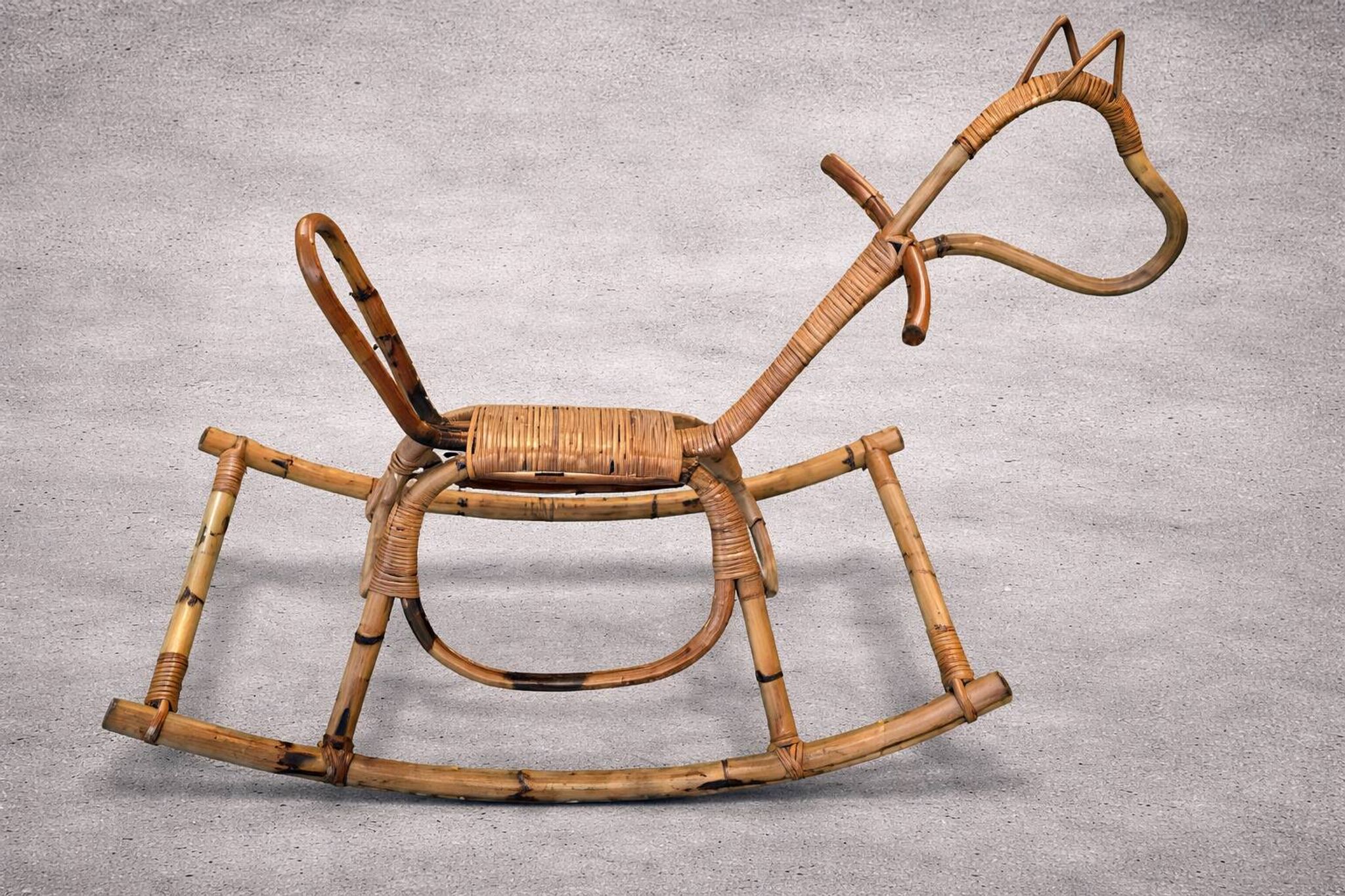 Vintage 1960s/70s rattan and bamboo rocking horse