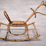 Vintage 1960s/70s rattan and bamboo rocking horse