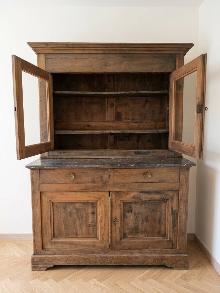 Antique wooden sideboard with marble top