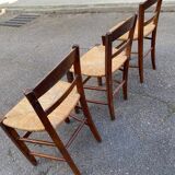 3 chaises bois massif paillées taille enfant