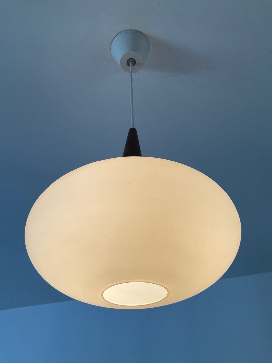 Louis Kalff pendant light in teak and opaline