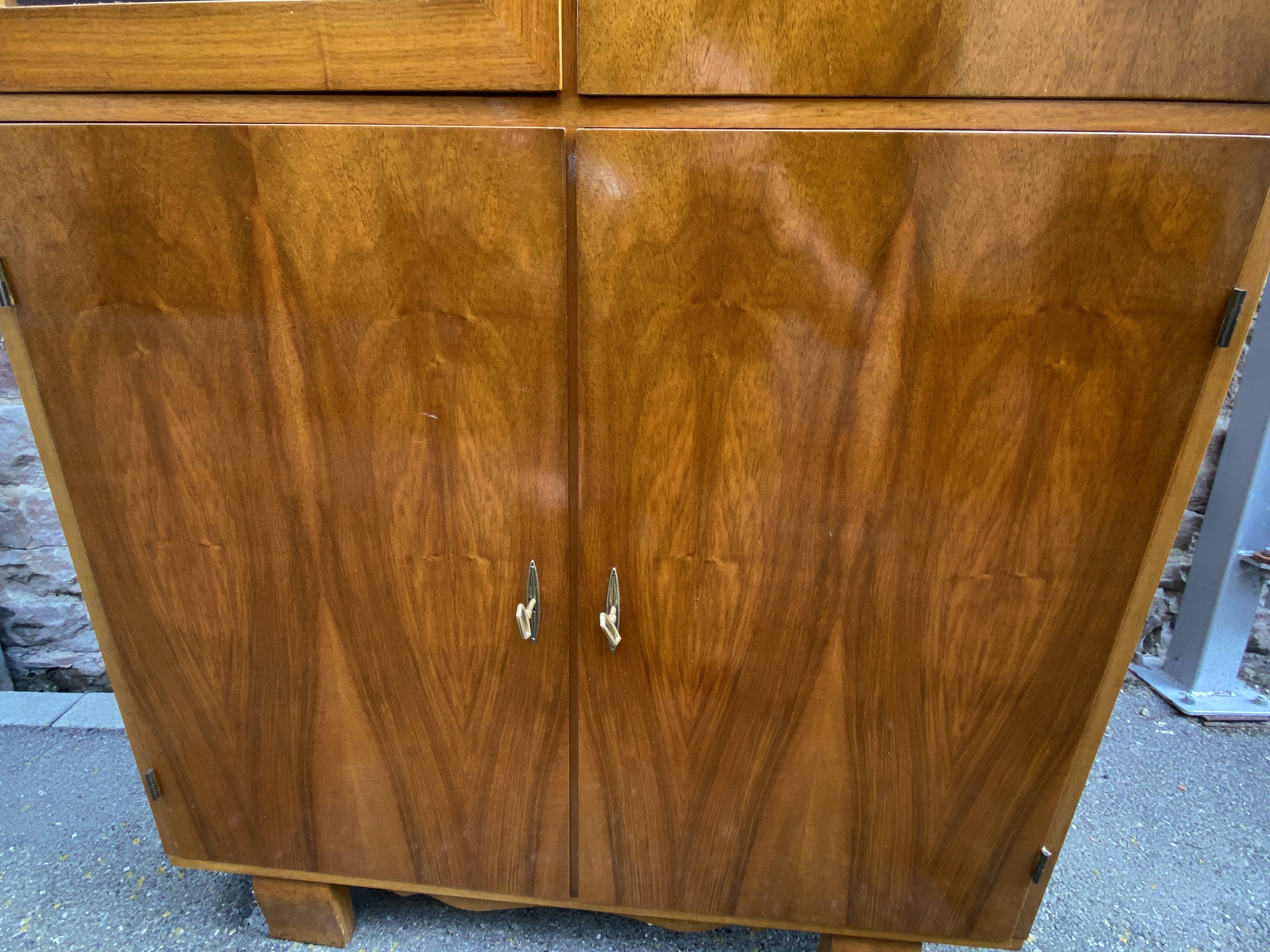 1950s French Art Deco Design Walnut Bookcase
