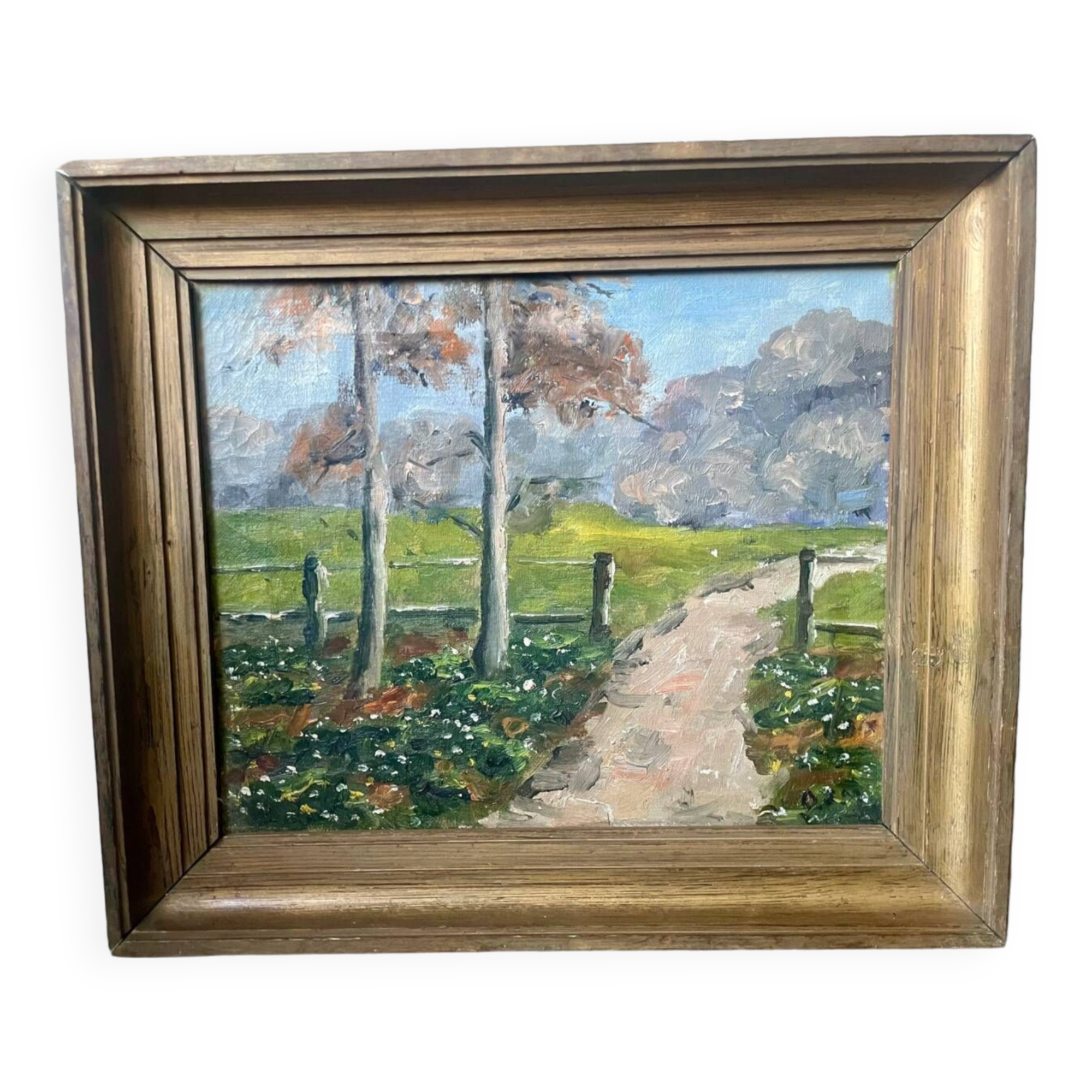 Vintage Landscape oil on canvas With Wooden frame