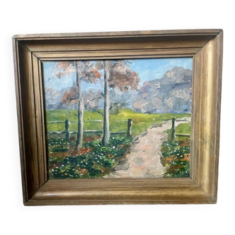 Vintage Landscape oil on canvas With Wooden frame