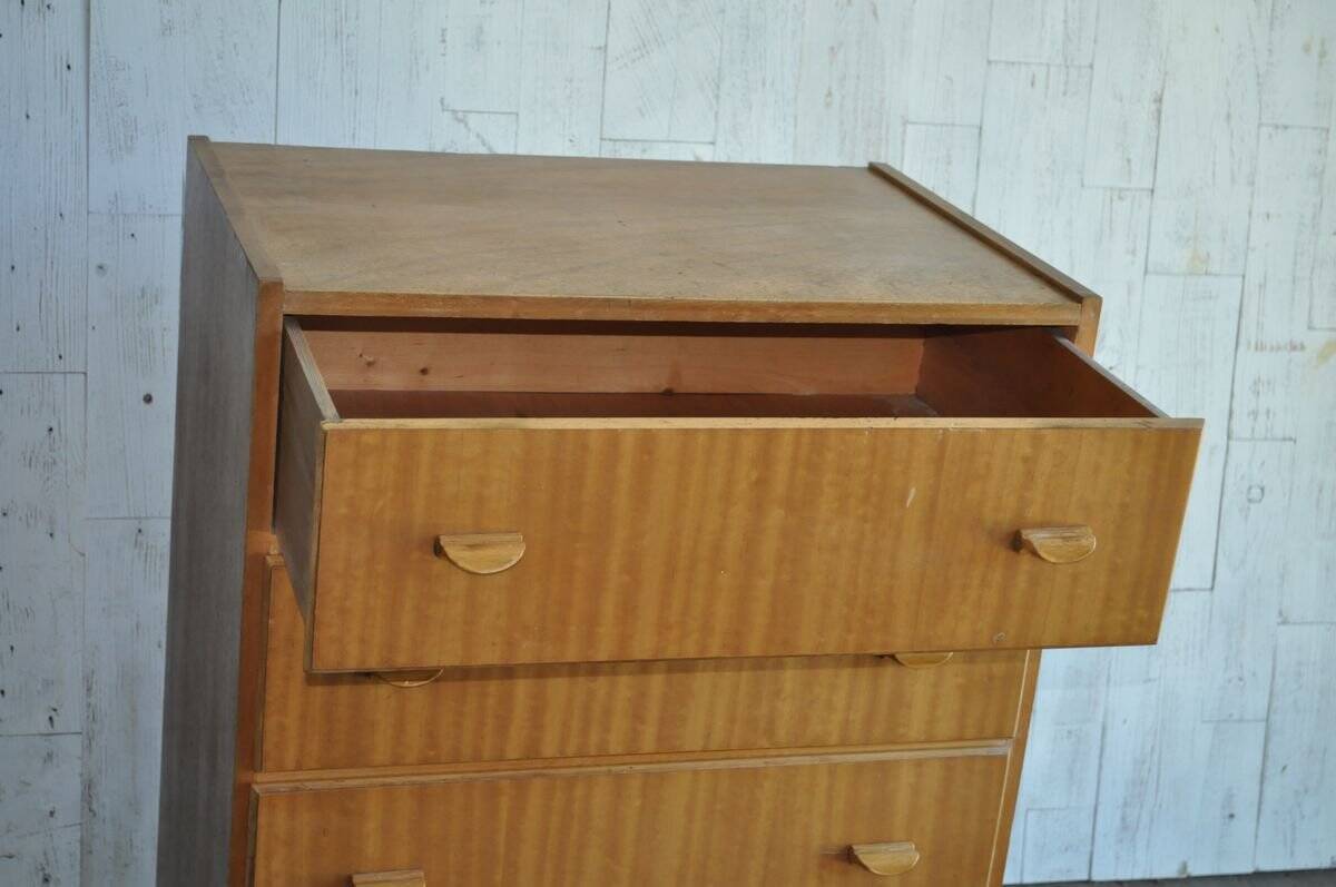 Brown Scandinavian chest of drawers in plywood, 4 drawers, Mid-Century style (1960s)