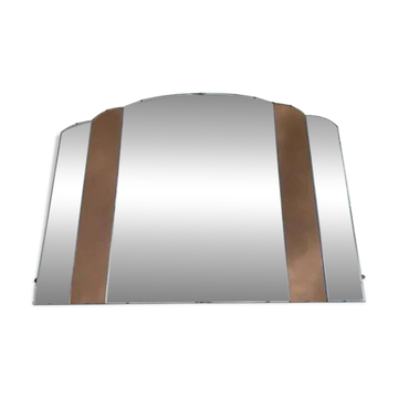 Large Art Deco Wall Mirror Amber Peach Bevelled, France, 1930s