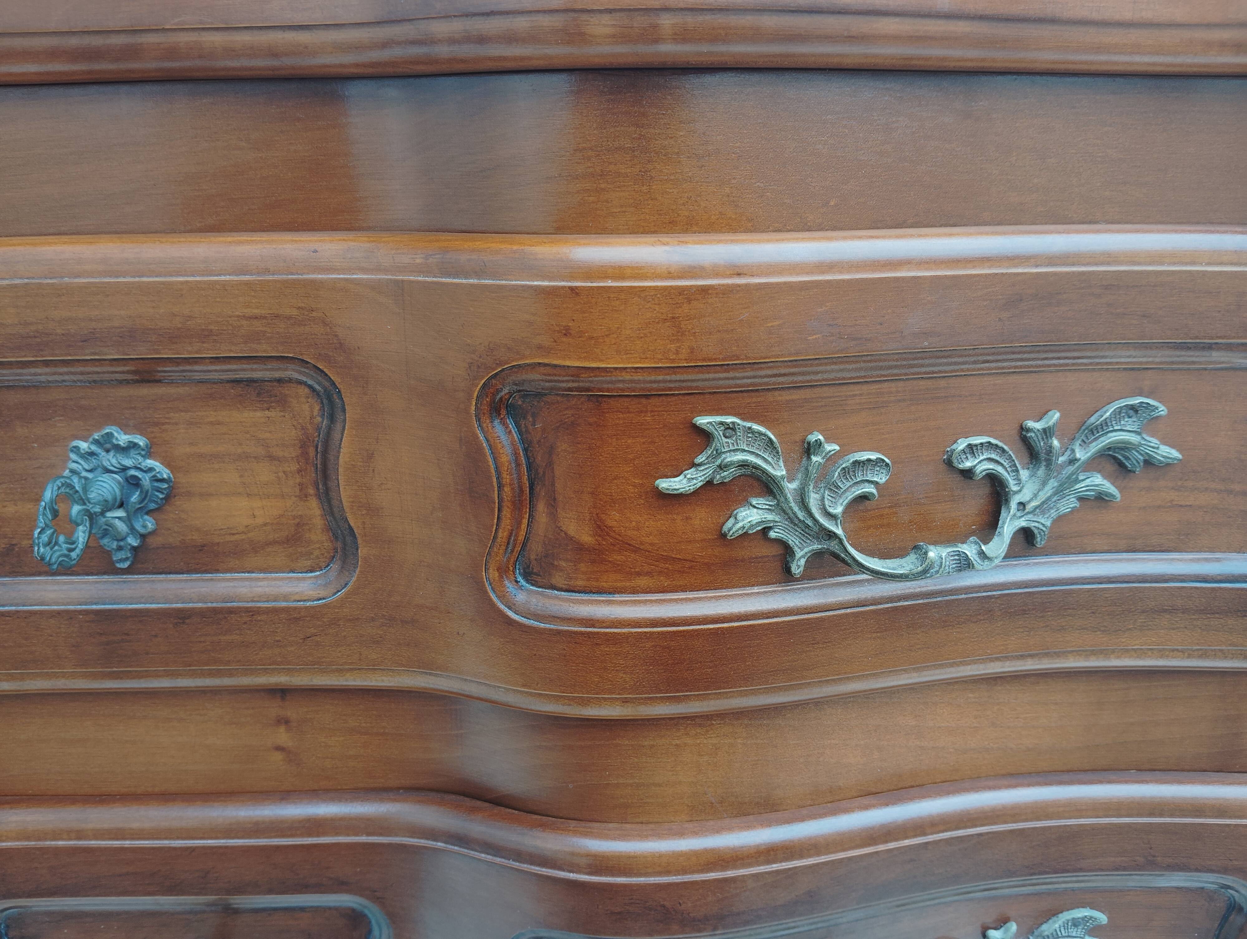 Small cherry crossbow chest of drawers, Regency/Louis XV style